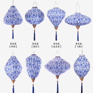 青花瓷绸布花艺灯笼创意连廊异型灯笼灯景区街道亮化中空通道挂件