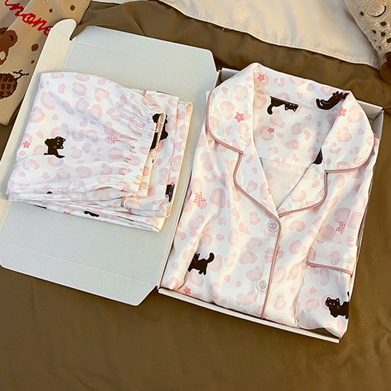 韩系女款冰雪丝薄款睡衣2026春秋季新款长袖套装高级感甜美家居服