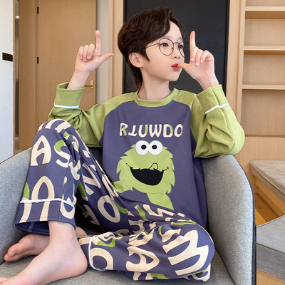 春秋夏季棉感男童睡衣中大童套装