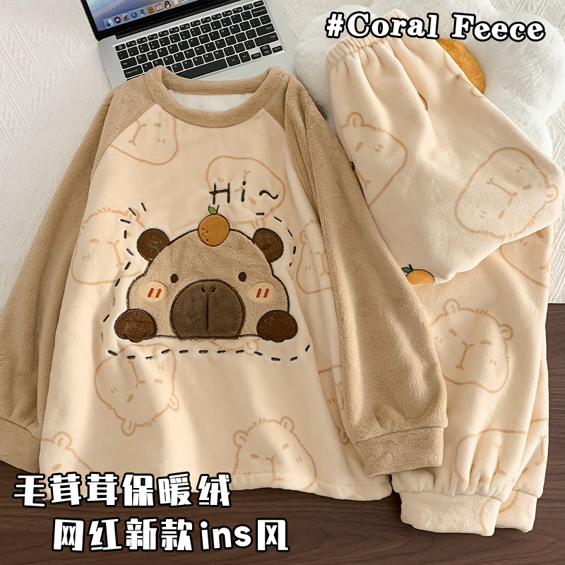 2025新款韩版秋冬季珊瑚绒女睡衣