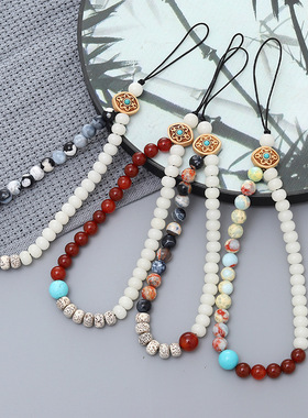 中国风短款手机挂绳菩提串珠手机链天然石手机挂件ccd相机挂饰