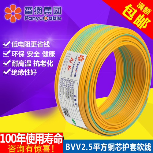 番禺电线电缆 bvv2.5平方纯铜芯单芯家装电线家用国标100米硬线 - 封面