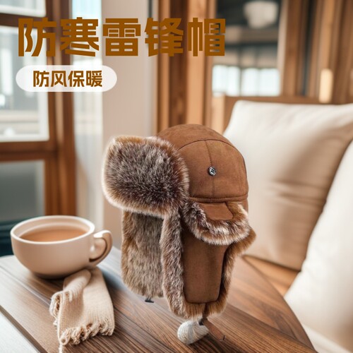 秋冬帽子新款雷锋帽男士护耳防寒帽东北棉帽滑雪帽加厚户外帽
