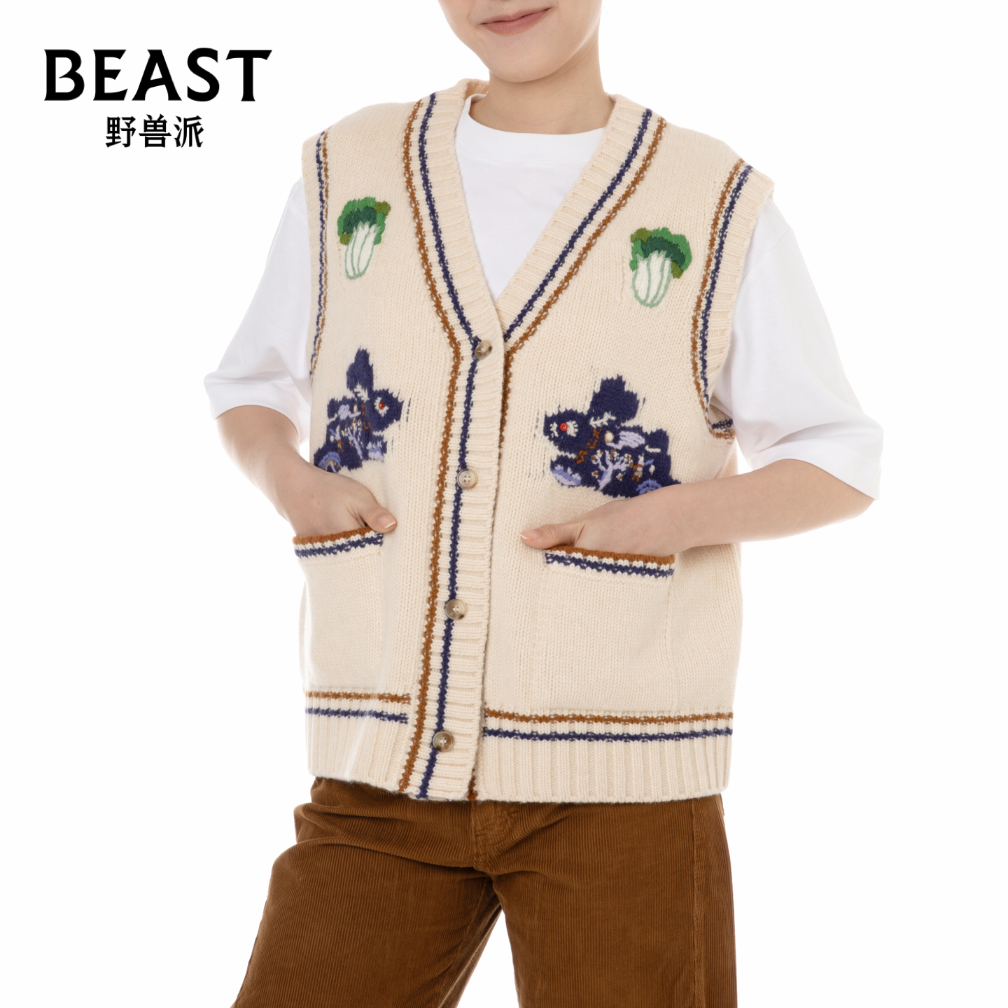 野兽派秋日羊毛手绣背心斗篷