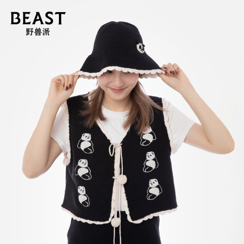 野兽派半边绒针织保暖马甲
