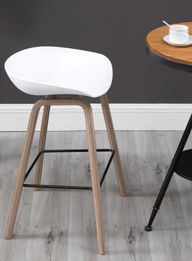 梵辰特价北欧实木曲木白色奶茶店吧台椅酒吧椅高脚凳子吧台凳吧凳