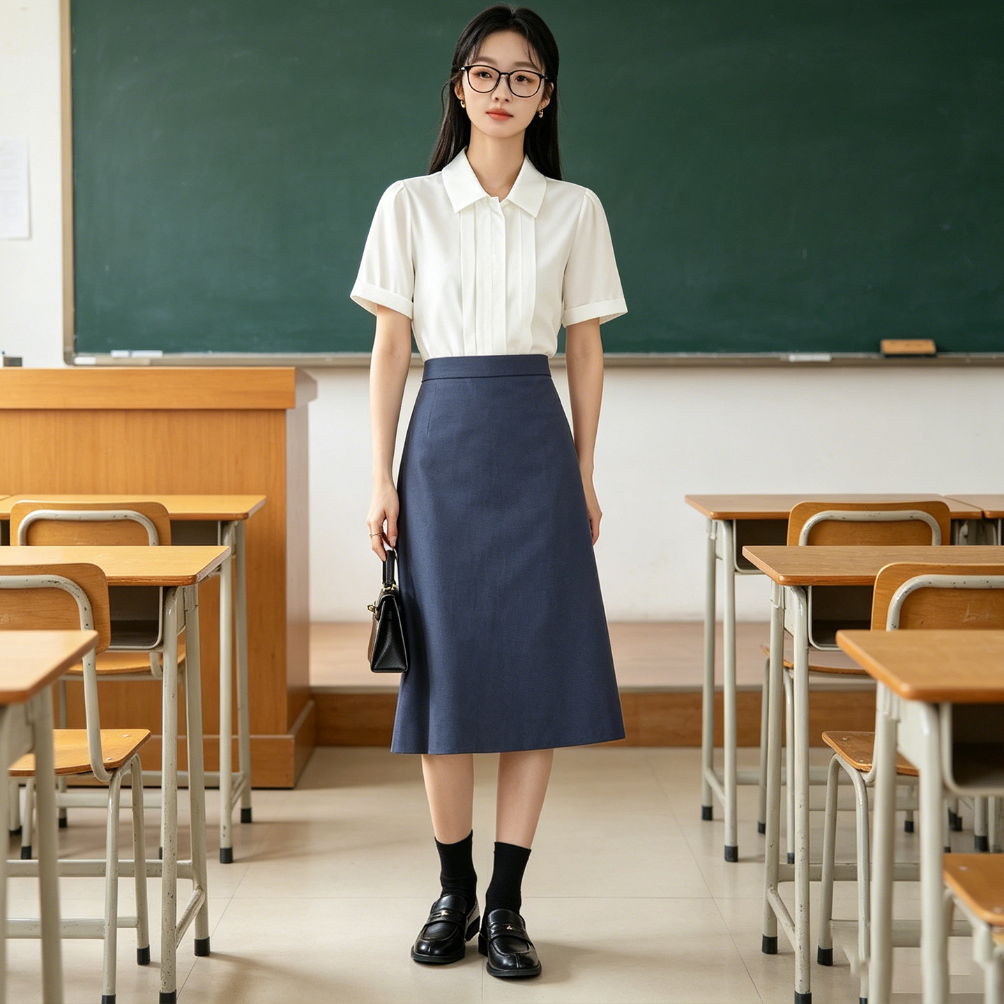 教资面试穿搭夏短袖衬衫裙两件套
