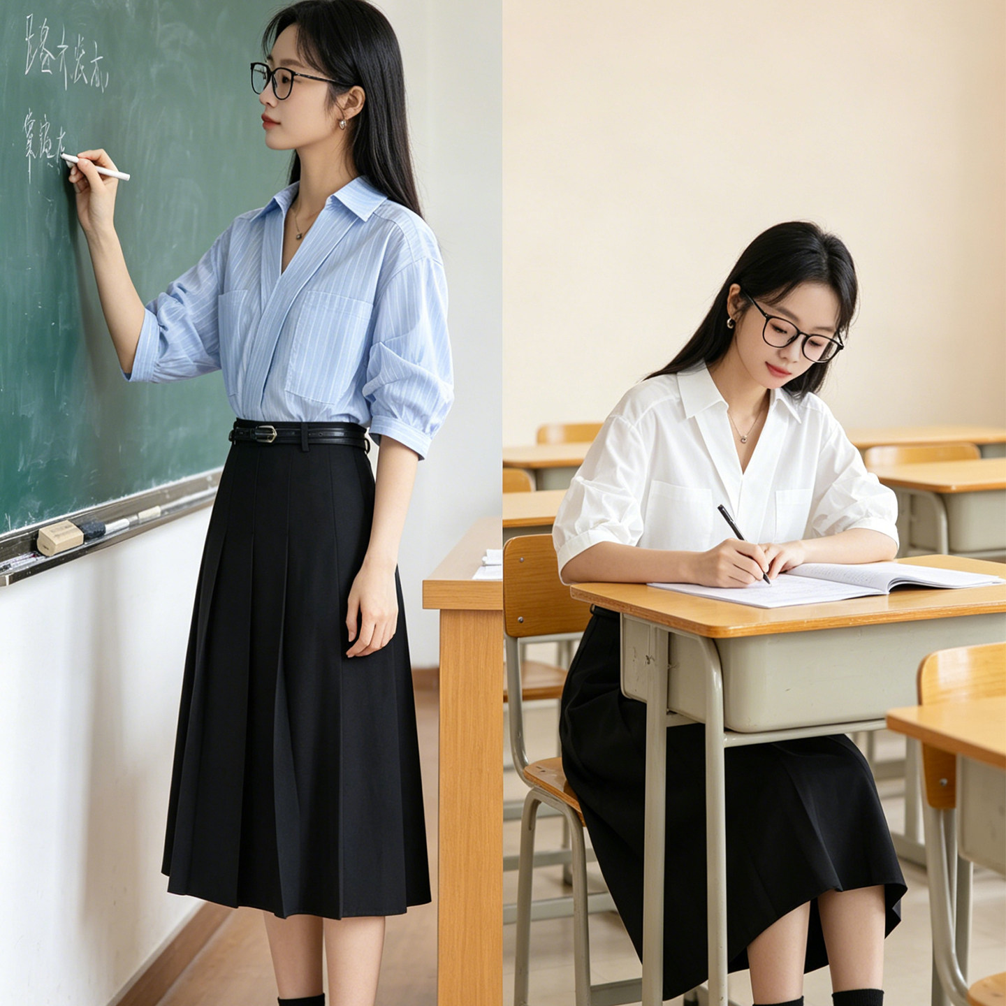 教资面试穿搭夏季衬衫裙子套装