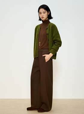 张小某 美拉德羊毛阔腿休闲裤女冬季2025新款窄版拖地直筒裤K0635