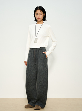 张小某 灰色加厚羊毛休闲裤女冬季2025新款宽松拖地阔腿裤 K2218