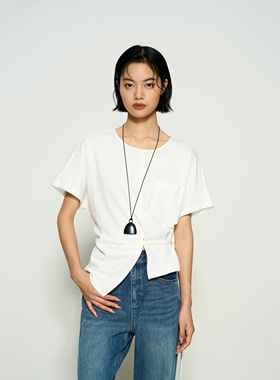 张小某白色不规则短袖T恤女设计感2026春季新款系带体恤上衣T1897
