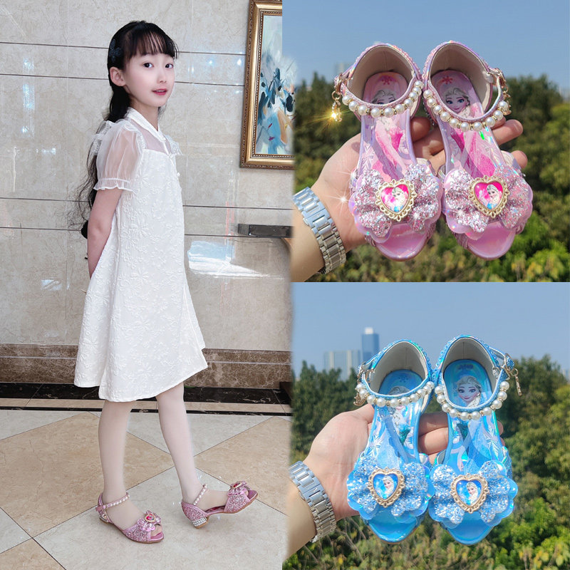 女童凉鞋网红爆款5岁夏外穿儿童高跟鞋女公主水晶4岁小童女孩爱莎