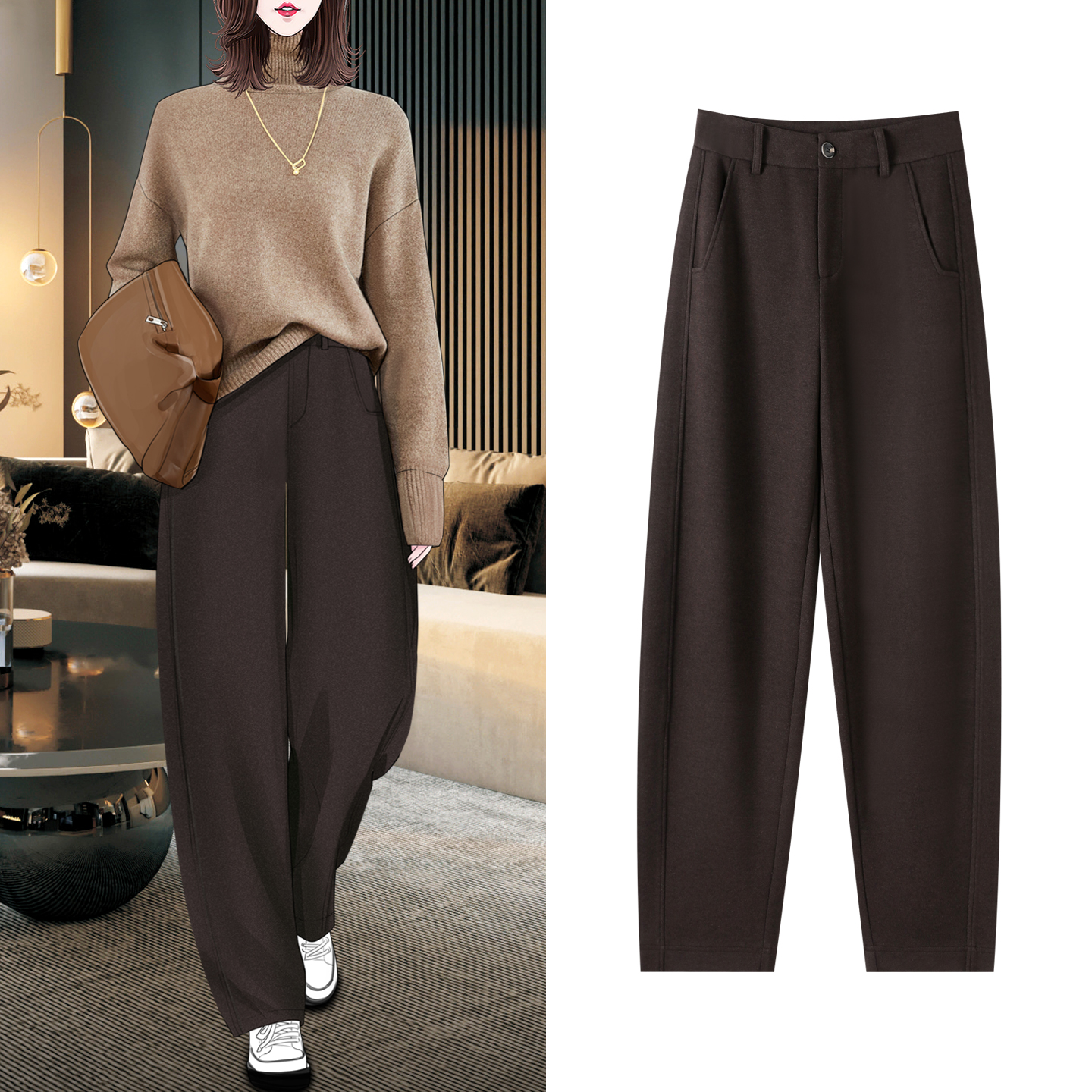 高级感美拉德羊毛混纺阔腿弯刀裤