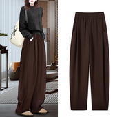 休闲香蕉裤 高级感美拉德阔腿弯刀裤 女秋冬加绒咖啡色高腰宽松厚款