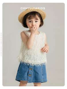 初羽家流苏外穿女童背心时尚韩范潮衣搭配牛仔裤的儿童初夏天上衣