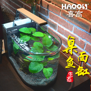 喜高桌面鱼缸创意小型迷你玻璃生态客厅鱼缸水族箱小鱼缸懒人鱼缸