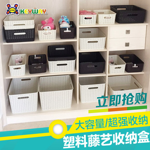 中国台湾keyway厨房疏果塑料藤艺收纳筐汽车储物篮子化装品收纳篮