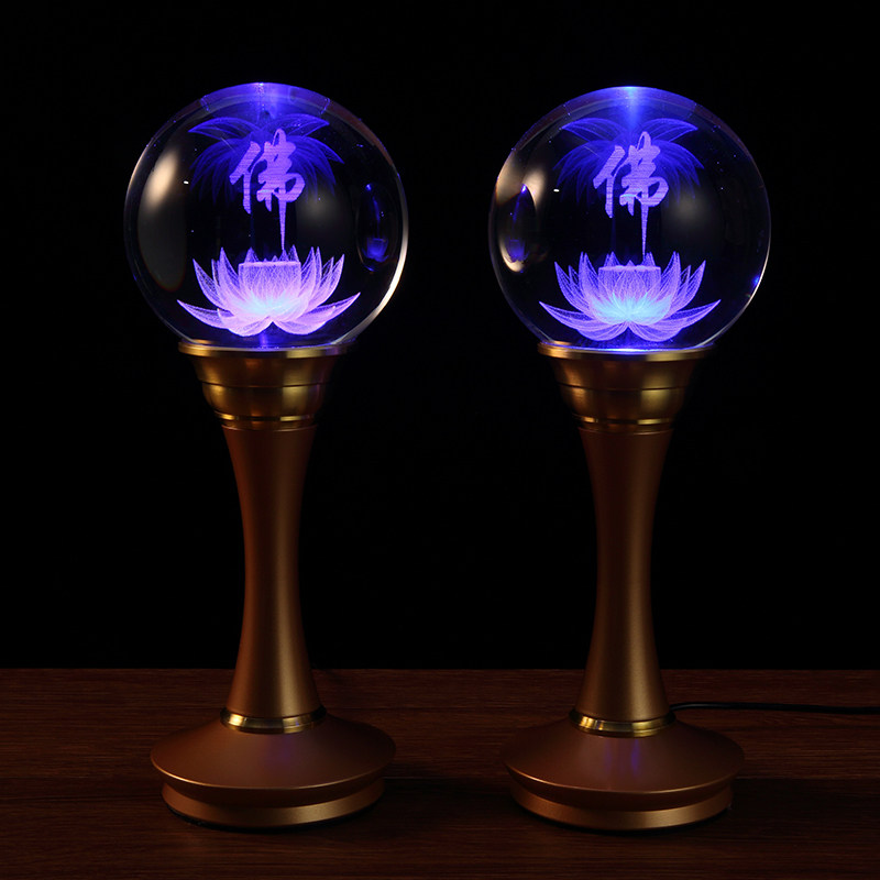 台湾纯铜佛灯长明灯 水晶莲花供佛灯 家用LED招财灯 15寸