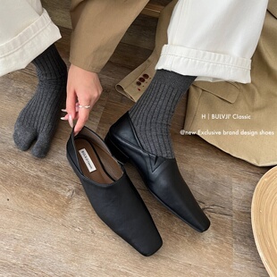 方头单鞋 复古通勤软皮平底一脚蹬乐福鞋 女2025法式 MUMU韩国小皮鞋