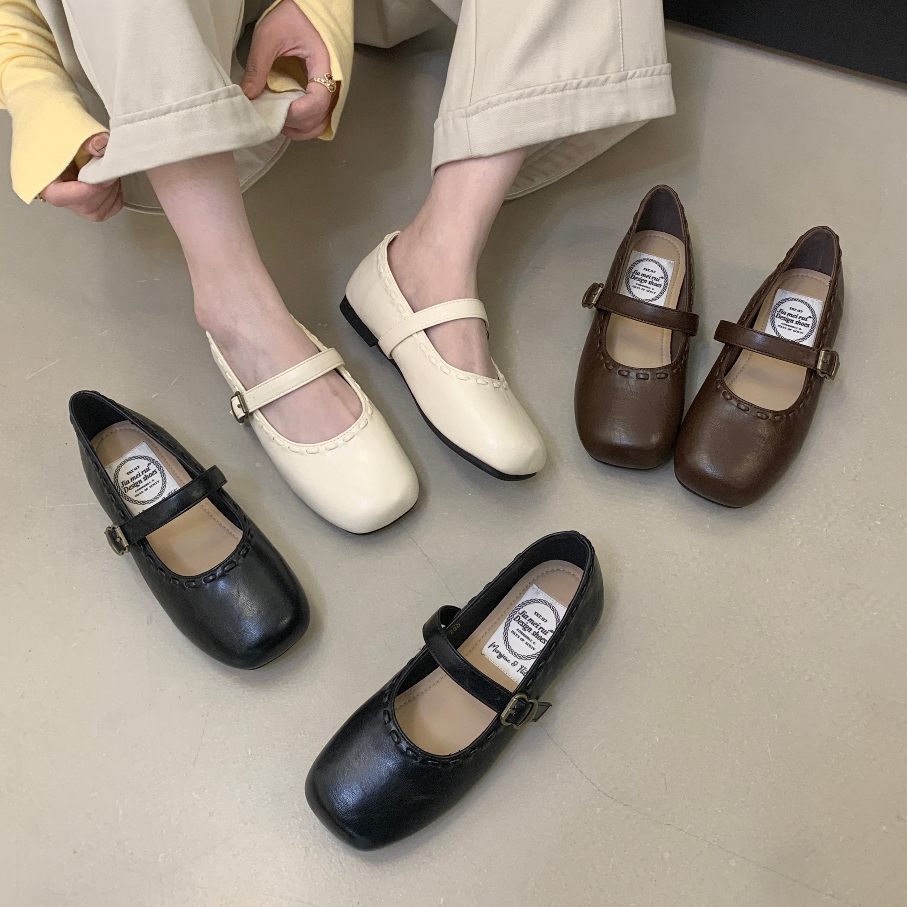 MUMU复古风方头玛丽珍鞋女平底一字带浅口单鞋软底小皮鞋,女鞋,浅口单鞋,淘宝优惠券,粉丝福利购,淘宝优惠卷