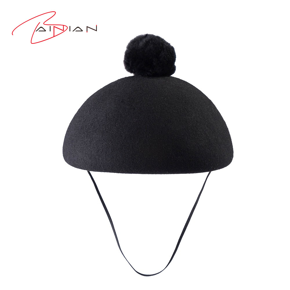 儿童秋冬新款带毛球立体蘑菇型羊毛呢礼帽休闲可爱保暖蓓蕾画家帽