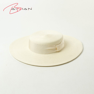 细致纸草浅平顶大檐草帽户外旅游防晒遮阳沙滩草帽 欧美春夏新款