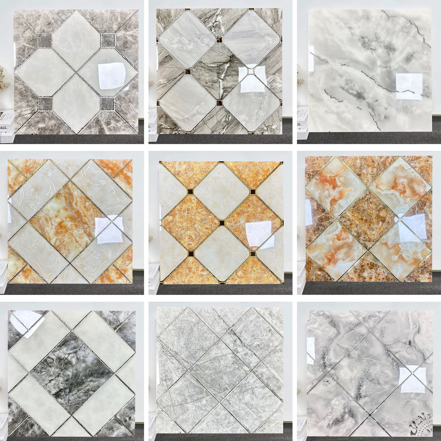 300x300镀金镀银微晶石瓷砖卫生间防滑地砖厨房阳台轻奢K金抛晶砖