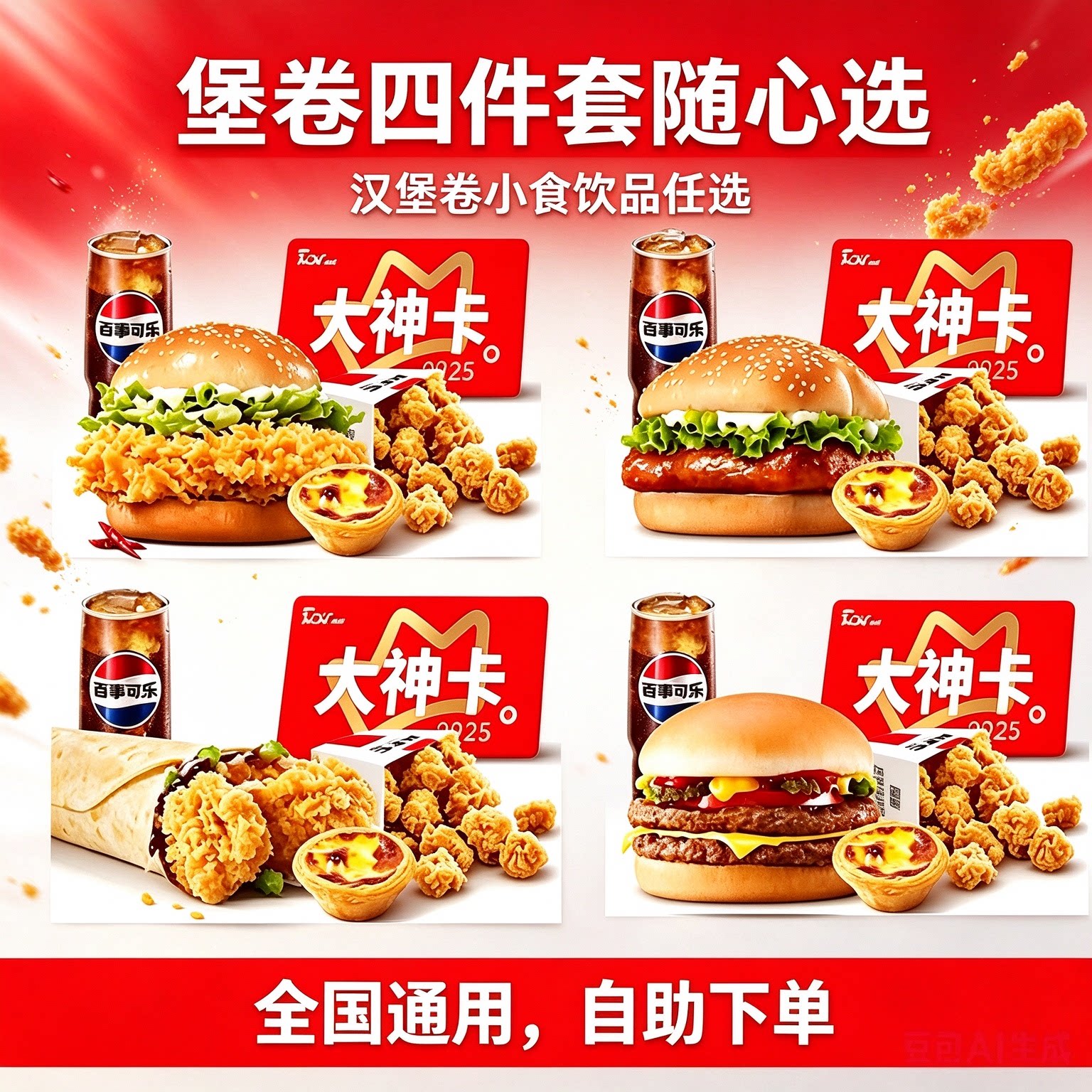 KFC肯德基堡卷四件套汉堡小食饮品代下单优惠券自助下单全国通用