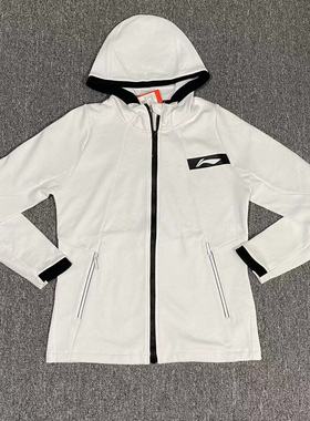 李宁CBA赞助男子篮球运动休闲加绒连帽拉链卫衣外套黑色白色875