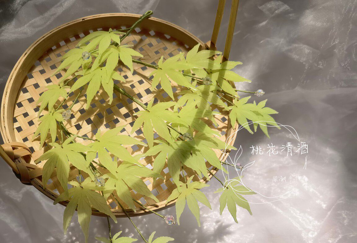 枫叶软簪桃花清酒原创配饰热缩花