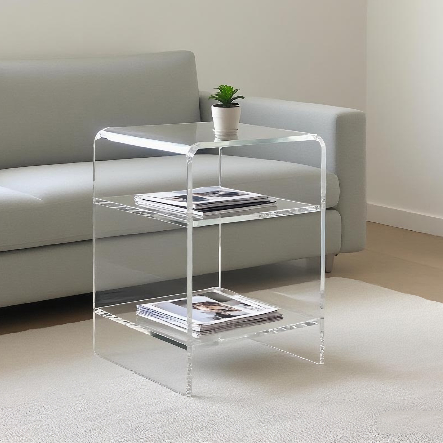 亚克力边几现代简约小型透明床边柜置物架卧室轻奢收纳创意角几