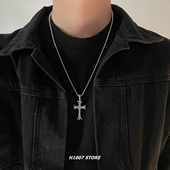 十字花钛钢镶钻项链欧美风嘻哈男士 高级小众设计感十字架女毛衣链