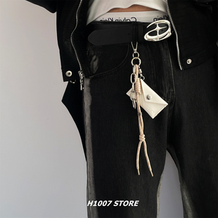 原创链条白信封包编绳挂件男款裤链女小众感嘻哈钥匙包挂腰间挂饰