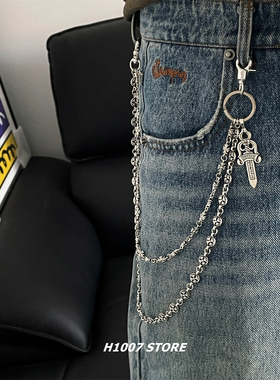 十字花圣剑嘻哈风男款裤链女小众设计感腰链嘻哈牛仔裤工装裤链新