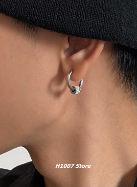 H1007 耳夹款男钛钢无耳洞镶钻吊坠黑色冷淡风耳钉女情侣嘻哈耳环