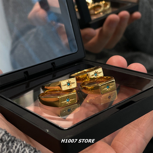 美式金色芒星男款戒指女宝石镶嵌食指戒小众设计感嘻哈冷淡风指环