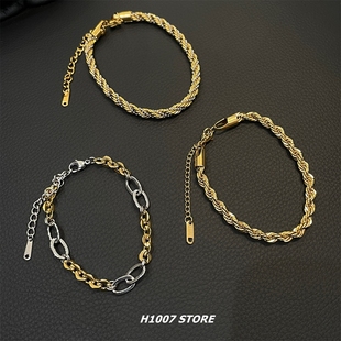 钛钢复古做旧麻花手链男款小众设计高级感嘻哈风手饰女情侣款配饰