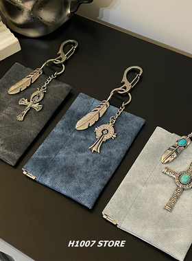 新款十字架蓝色牛仔布零钱耳机包挂件男款裤链女小众包挂钥匙挂饰