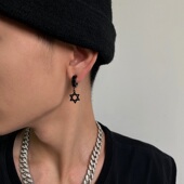 H1007 男生六芒星耳夹无需耳洞女冷淡风设计感钛钢耳骨夹情侣饰品