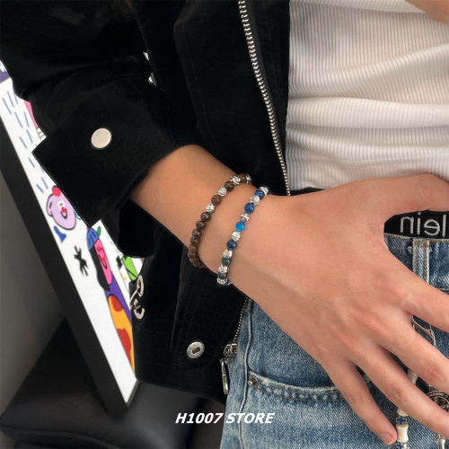 原创虎眼石十字花串珠手链男小众设计嘻哈风小众女手串情侣款配饰