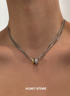 双层蛇骨链美式嘻哈风男款项链小众设计冷淡风女锁骨链高级感毛衣