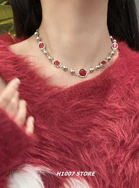 安哥拉红新年款锁骨链女小众设计感颈链甜酷暗黑风项链毛衣链新款