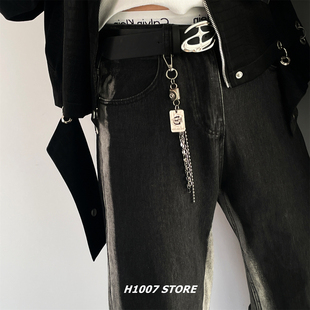 做旧方牌人像链条挂件设计男款裤链女小众感嘻哈钥匙包挂腰间挂饰