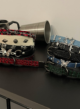 小众项圈集合 超短女颈链男小众y2k亚文化皮质choker爱心缠绕项圈