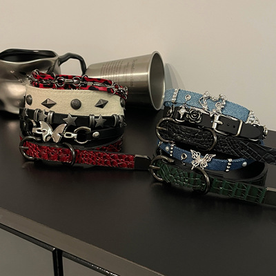 小众项圈集合 超短女颈链男小众y2k亚文化皮质choker爱心缠绕项圈