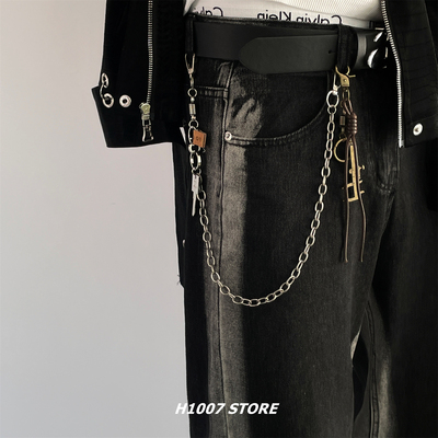 做旧卡尺编绳链条钥匙挂件男款裤链女小众感嘻哈钥匙包挂腰间挂饰