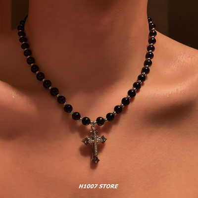 十字架串珠锁骨链男生冷淡风项链