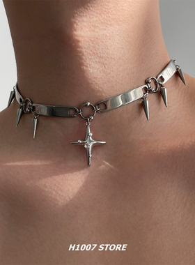 短款颈链尖锥芒星男款项链女小众设计高级感锁骨链嘻哈风配饰新款