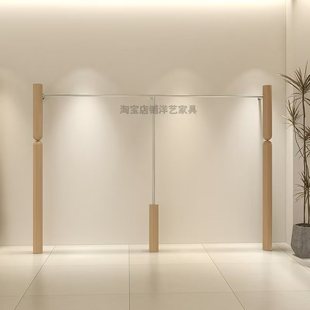 服装店展示架上墙中古风女装店挂衣架不锈钢原木色陈列架专用道具