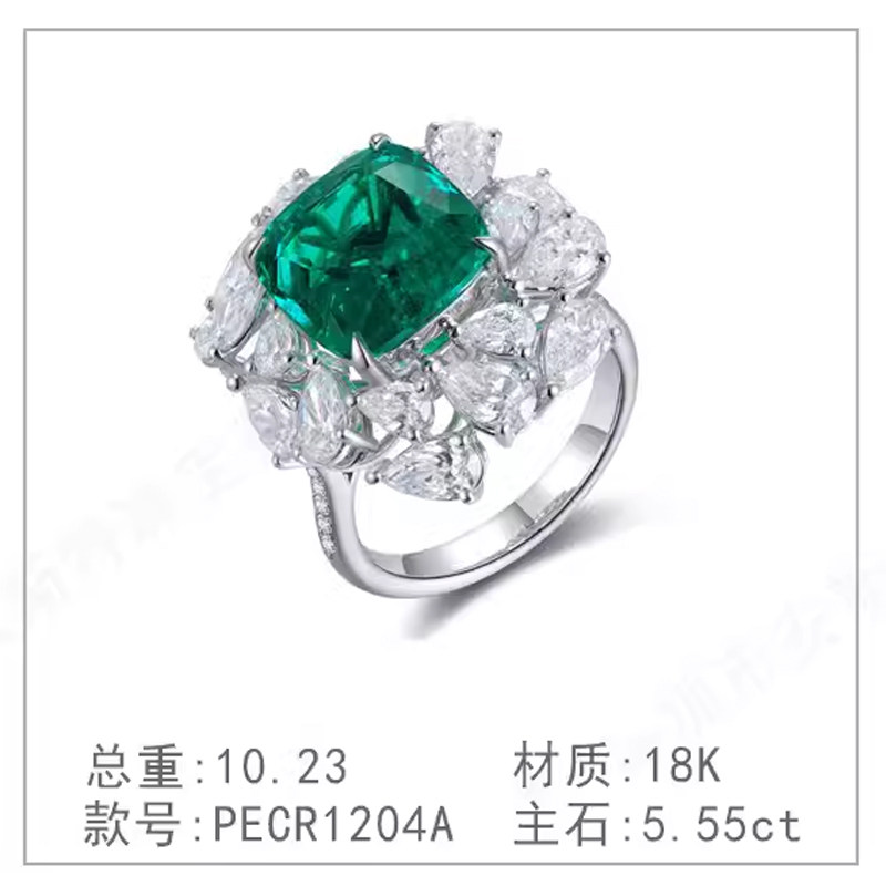 s925银钻石戒指奢高级新款培育钻石简洁培育祖母绿镀钻钻戒戒指环